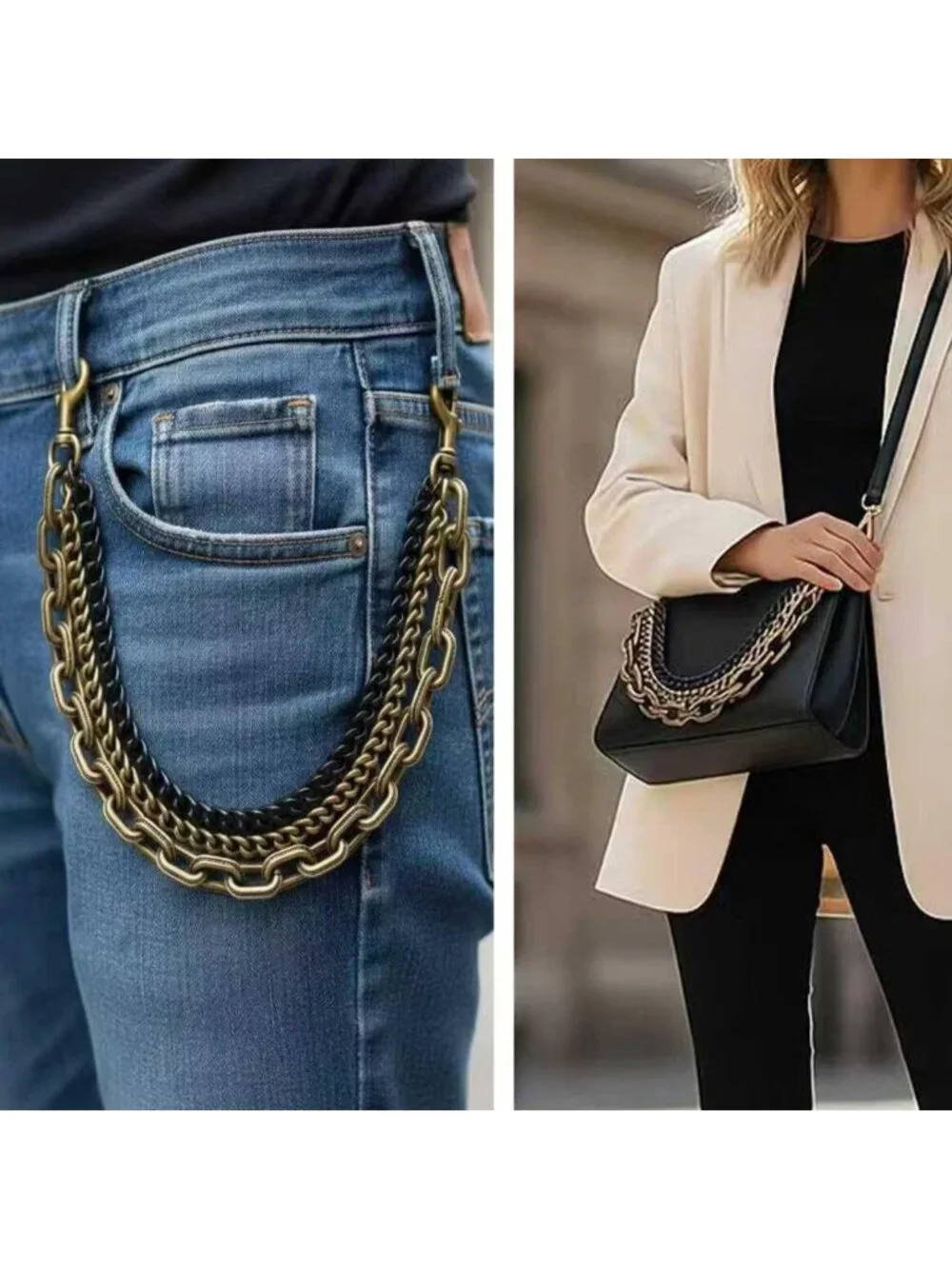 Trendy Two-Tone Gold Handbag Charm Chain & Keychain Pendant - Vintage Jewelry
